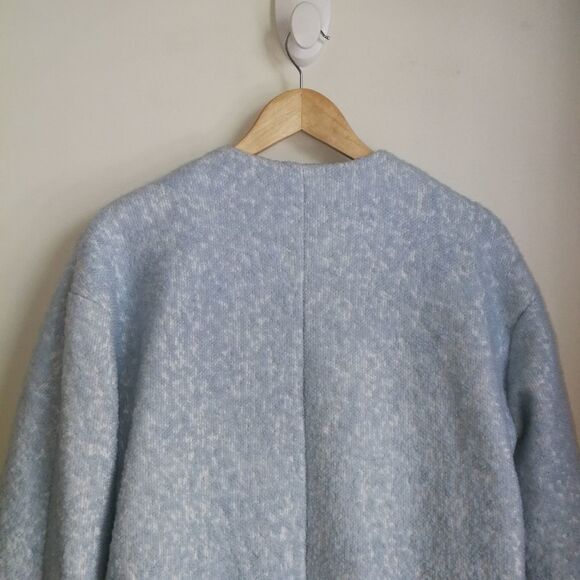 𝅺H&M Light Blue & White Wool Zipper Front Flat Pockets Minimalist Boucle Size 4 - Picture 6 of 14